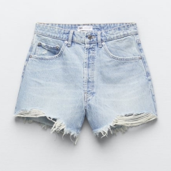 NWT Zara‎ High rise frayed jeans shorts,100% cotton denim,size 10/jeans … - Picture 4 of 12